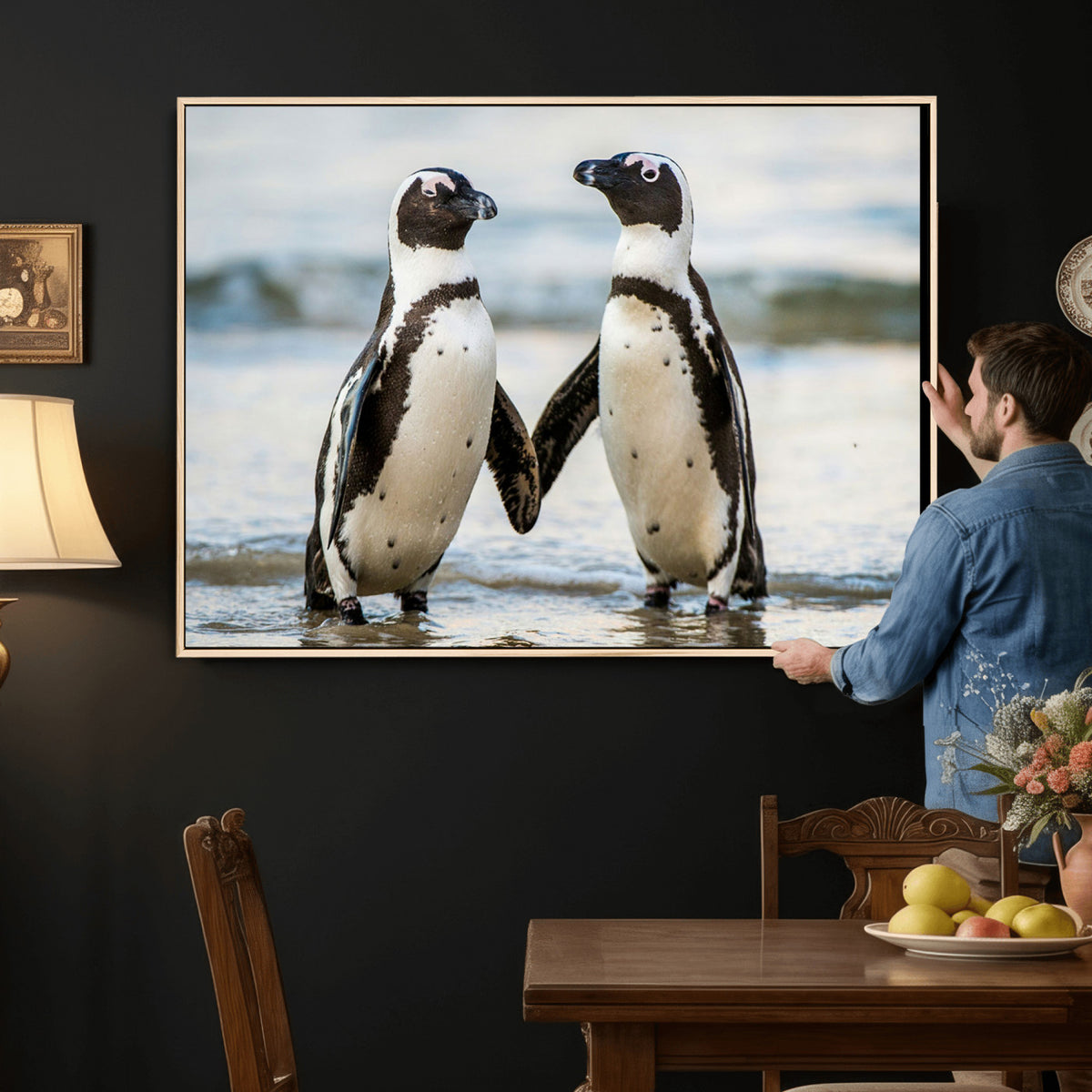 64870405-MGV-TP-30X20 - African Penguins Boulders Beach Wall Art Canvas Print, Cute Penguin Couple Photo Print