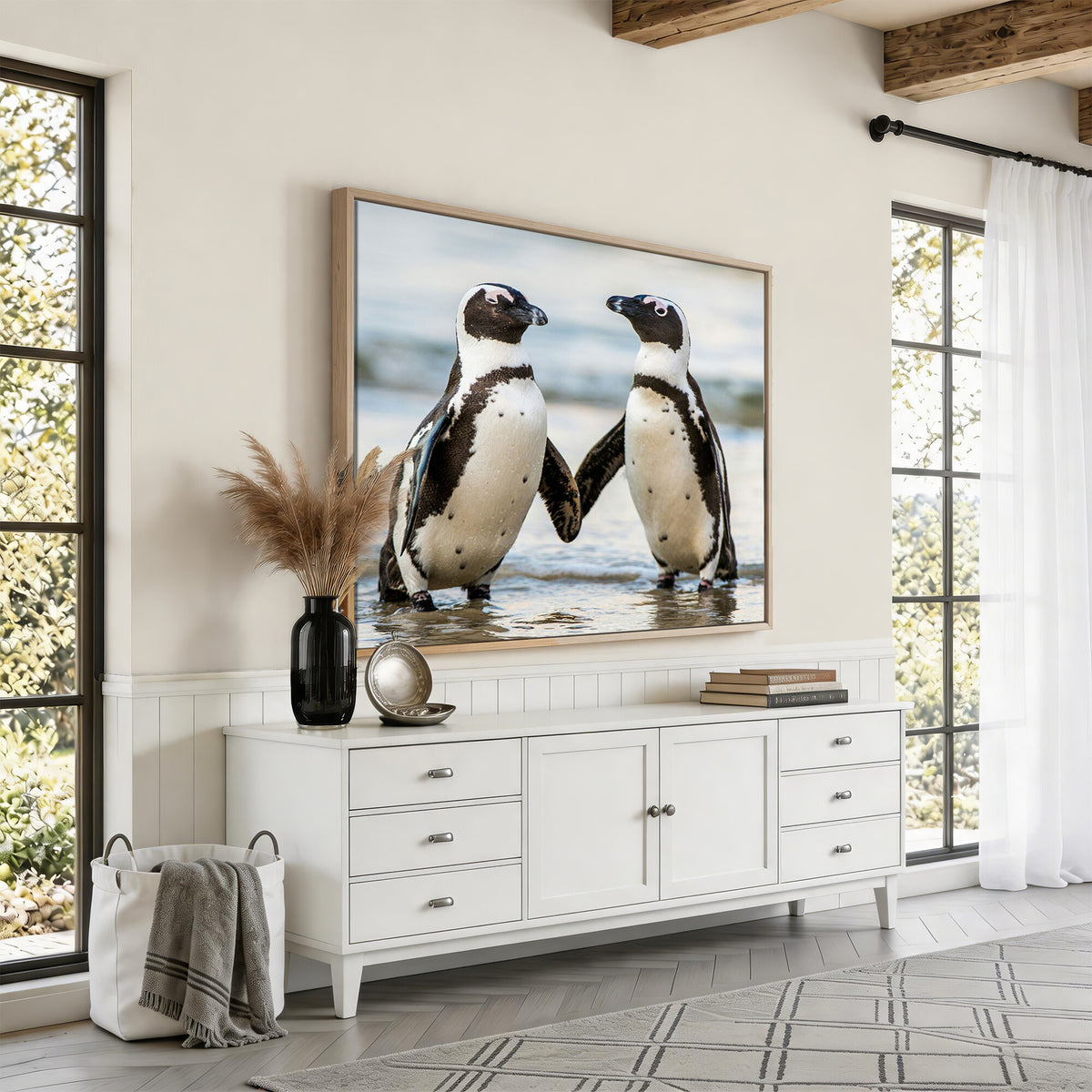 64870405-MGV-TP-30X20 - African Penguins Boulders Beach Wall Art Canvas Print, Cute Penguin Couple Photo Print