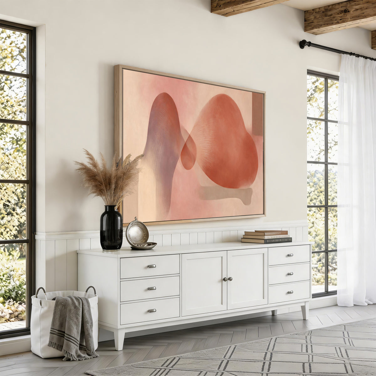 85110643-MGV-CV-36X24 - Vinna Begin Calin Biomorphic Abstract Wall Art Canvas Print, Terracotta Pink Organic Shapes