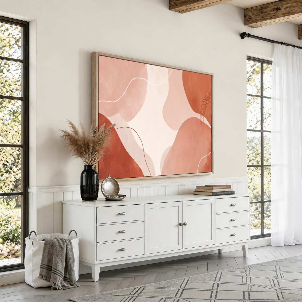 17685421-MGV-CV-36X24 - Abstract Boho Terracotta Wall Art Canvas Print, Mid Century Minimalist Painting Print
