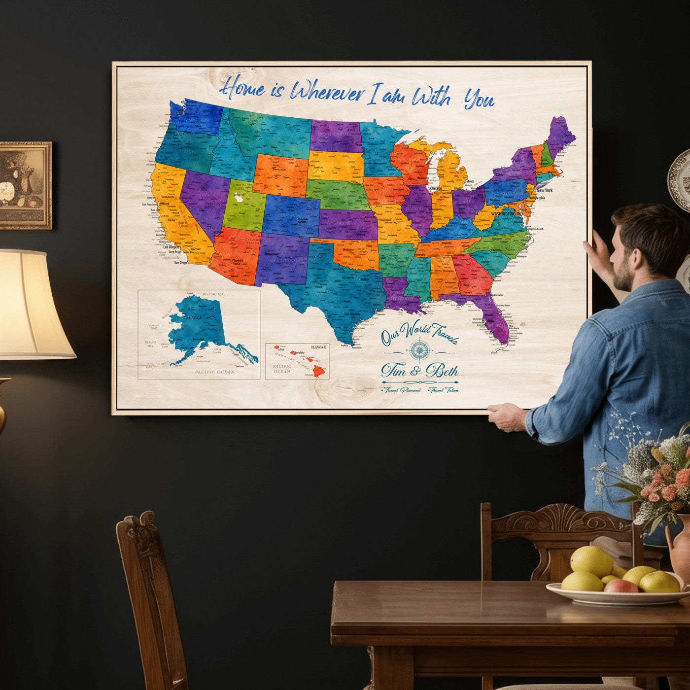 588510355-MGV-CV-36X24 - Personalized USA Push Pin Travel Map – Custom United States Map Wall Art