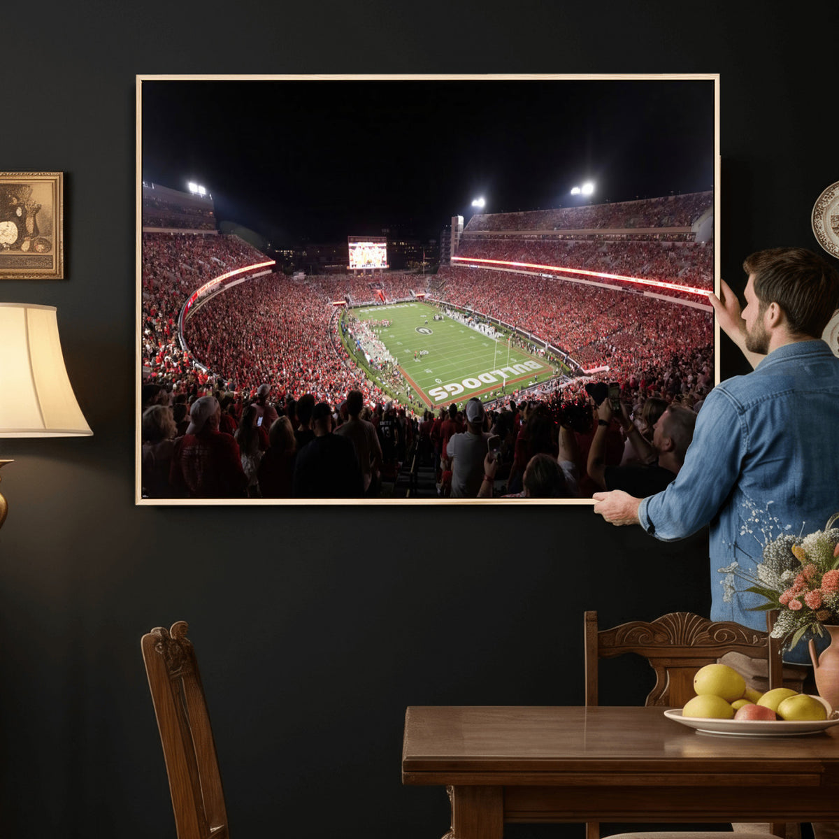 50587166-_Poster-30x20 - Sanford Stadium Georgia Bulldogs Canvas Print 3 Piece Framed Wall Art Extra Large Floating Frame Sports Poster Made in USA