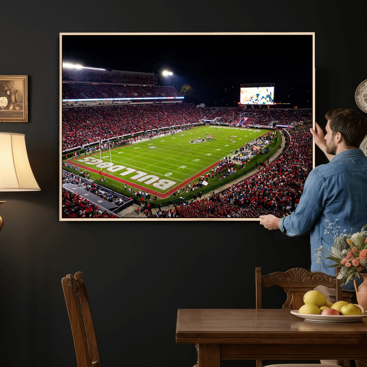 73520603-_Poster-30x20 - Georgia Bulldogs Sanford Stadium Canvas Print 3 Piece Framed Wall Art Extra Large Floating Frame Nature Poster Made in USA