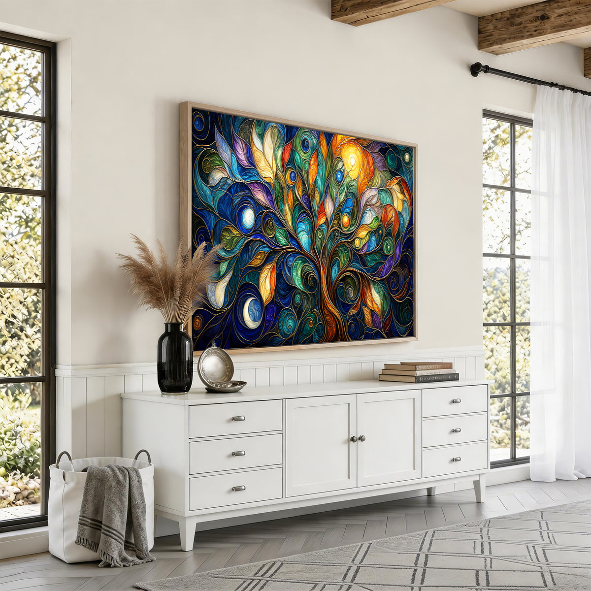 60127105-MGV-CV-36X24 - Psychedelic Tree Of Life Wall Art - Vibrant Swirl Cosmic Nature Decor
