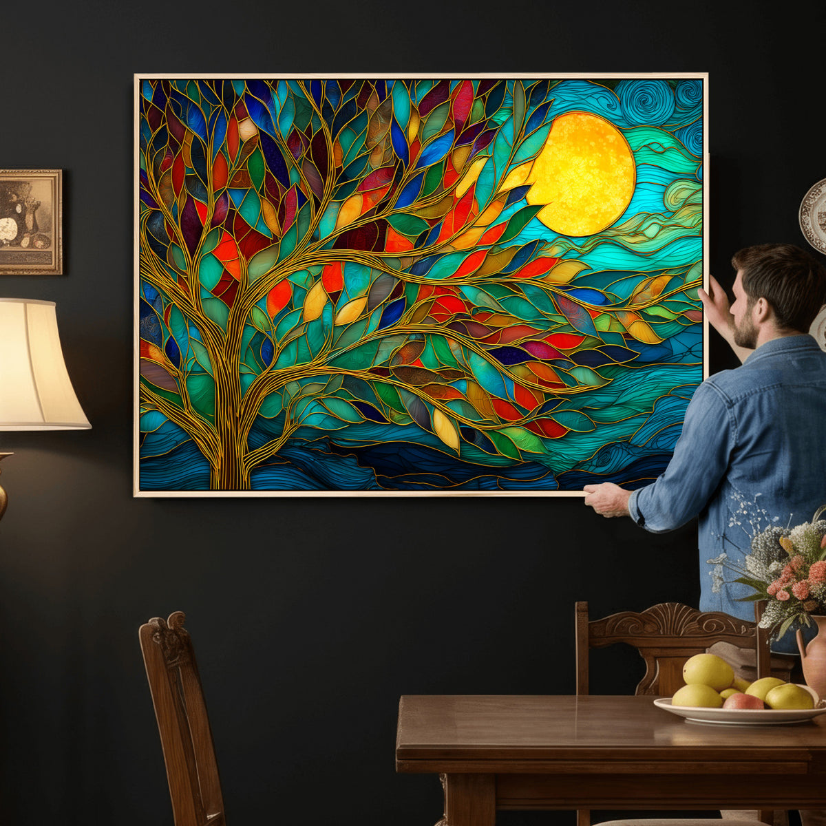 11877152-MGV-CV-36X24 - Stained Glass Tree Of Life Wall Art - Vibrant Mosaic Nature Home Decor