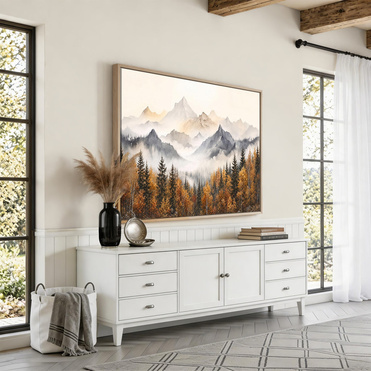 19544118-_Poster-30x20 - Misty Mountain Autumn Forest Canvas Wall Art - Watercolor Fall Nature Landscape Print