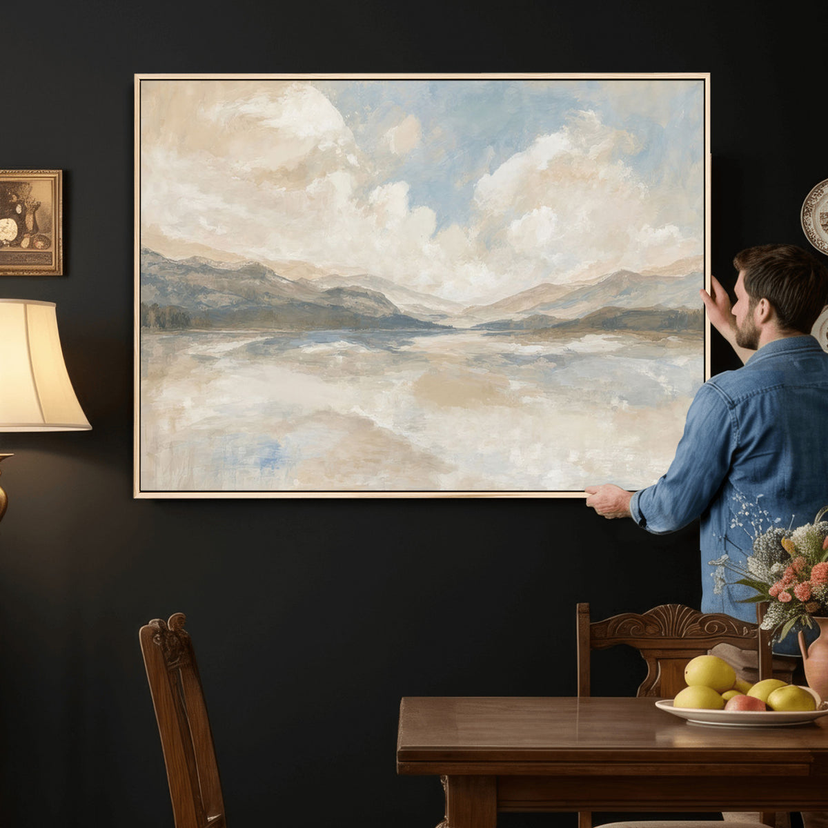 12998065-MGV-CV-36X24 - Serene Mountain and Lake Landscape Canvas Wall Art