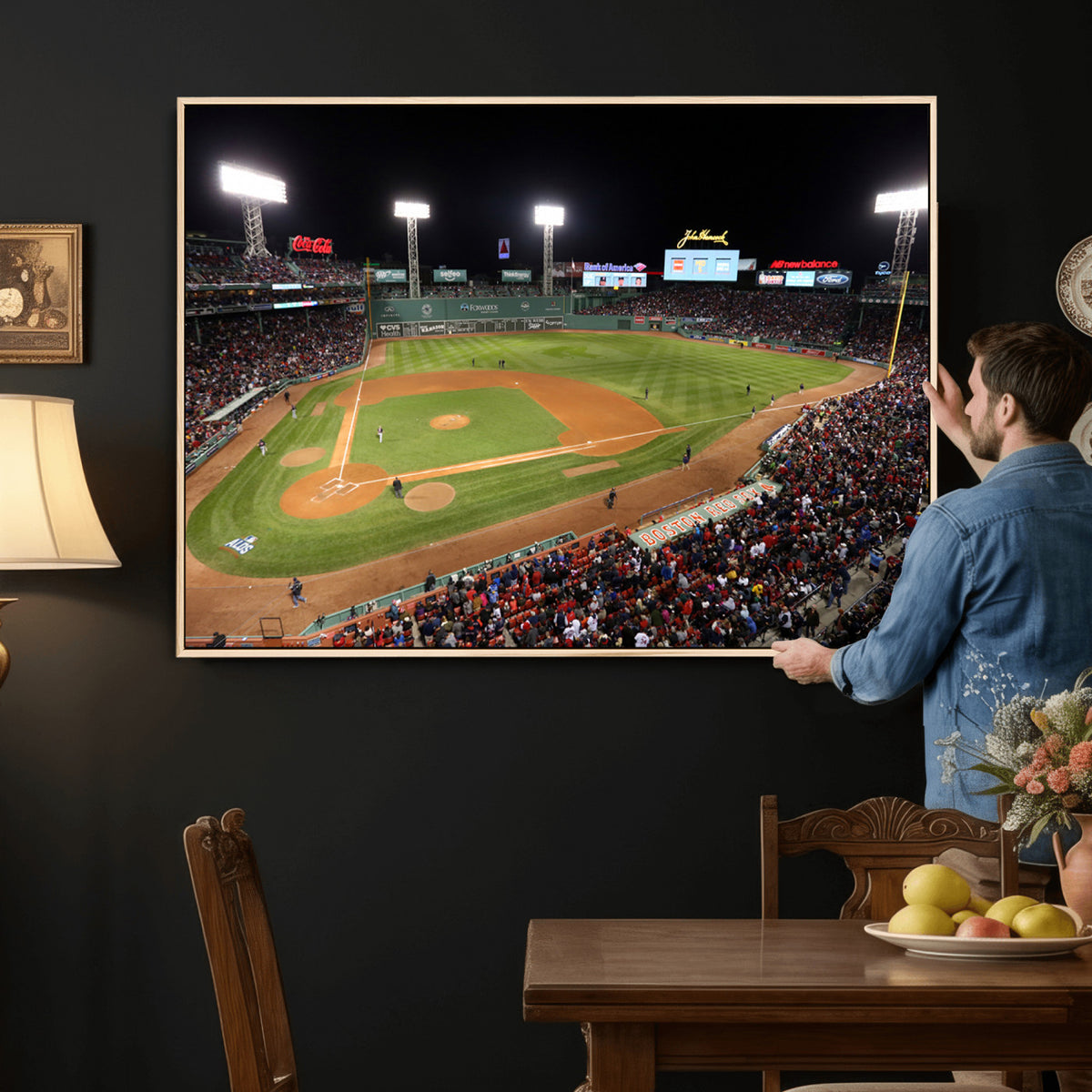 86945D-MGV-CV-36X24 - Fenway Park Boston Red Sox Baseball Stadium Wall Art Canvas Print for Gift Baseball Lover MLB Wall Art College Dorm Wall Decor Baseball Gift