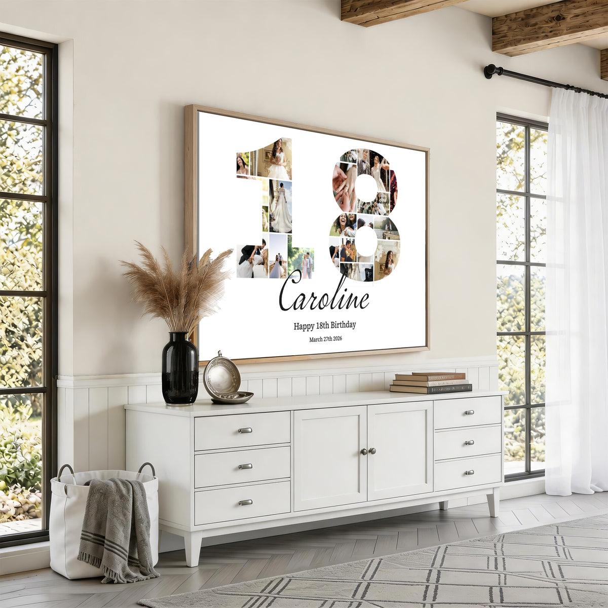 CSTM914DD-MGV-CV-36X24 - Number Photo Mosaic Canvas Print – Personalized Birthday Number Made of Your Photos