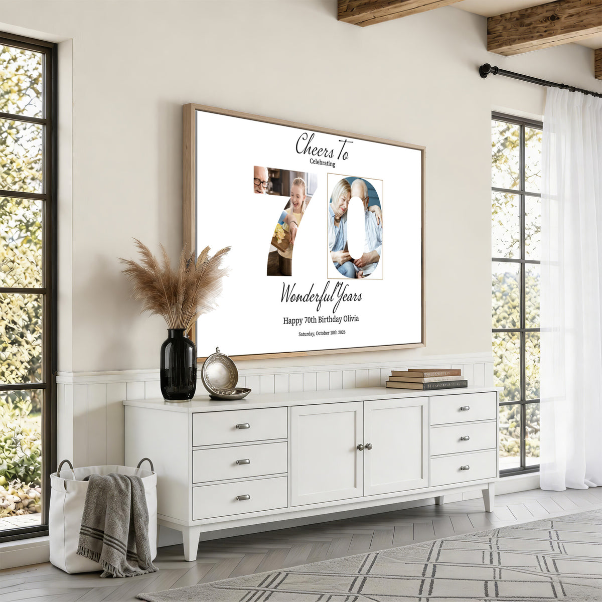 CSTM914DEDE-MGV-CV-36X24 - Number with Photo Canvas Print – Personalized Birthday Number Wall Art