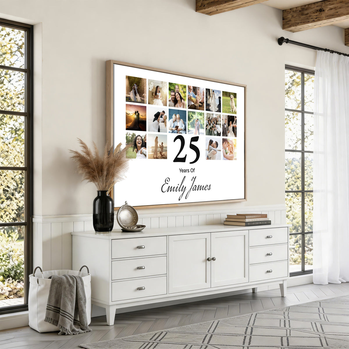 CSTM914ANID-MGV-CV-36X24 - Photo Grid with Number Canvas Print – Personalized Birthday or Anniversary Photo Collage
