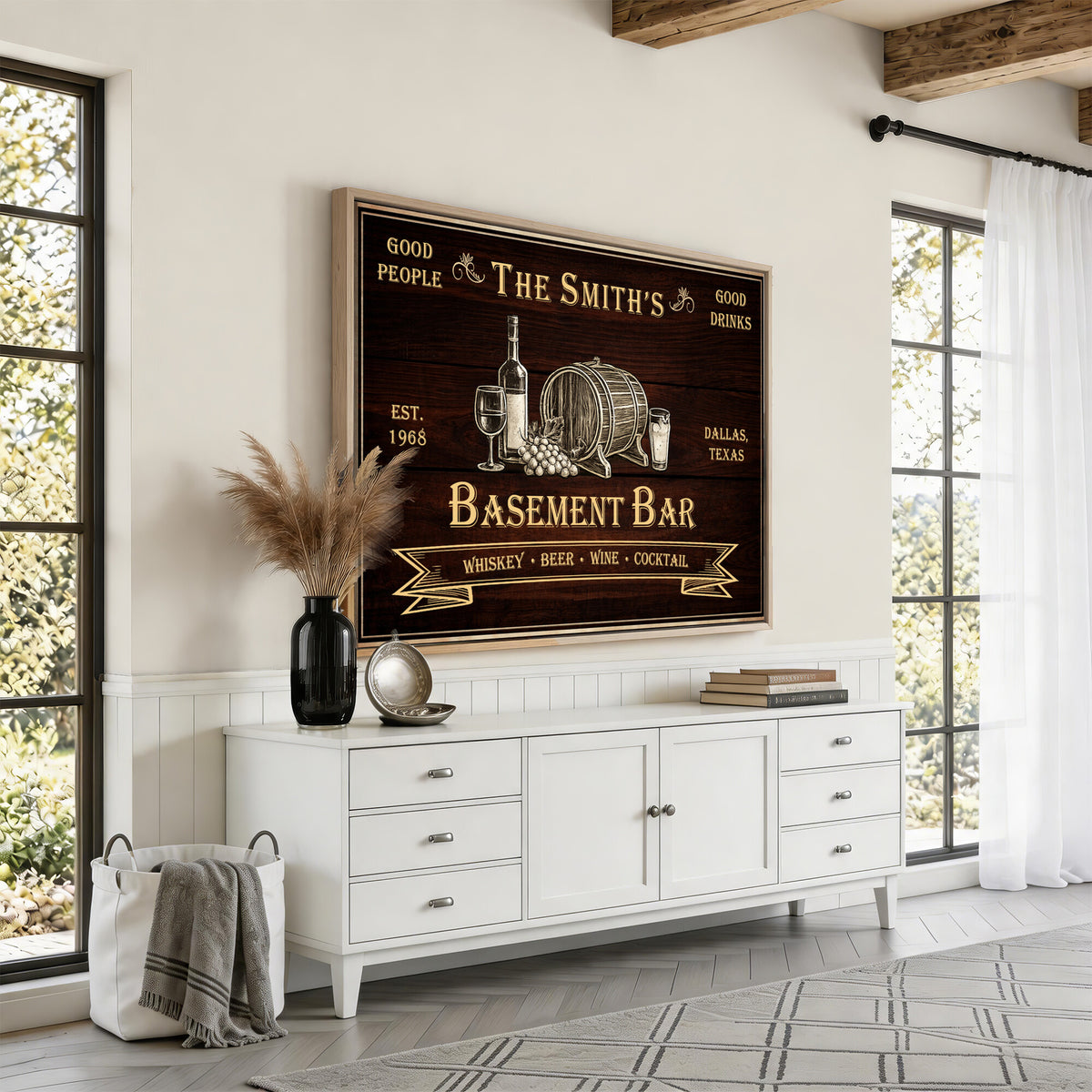 Custom Basement Bar Sign Canvas, Personalized Family Home Bar Wall Art