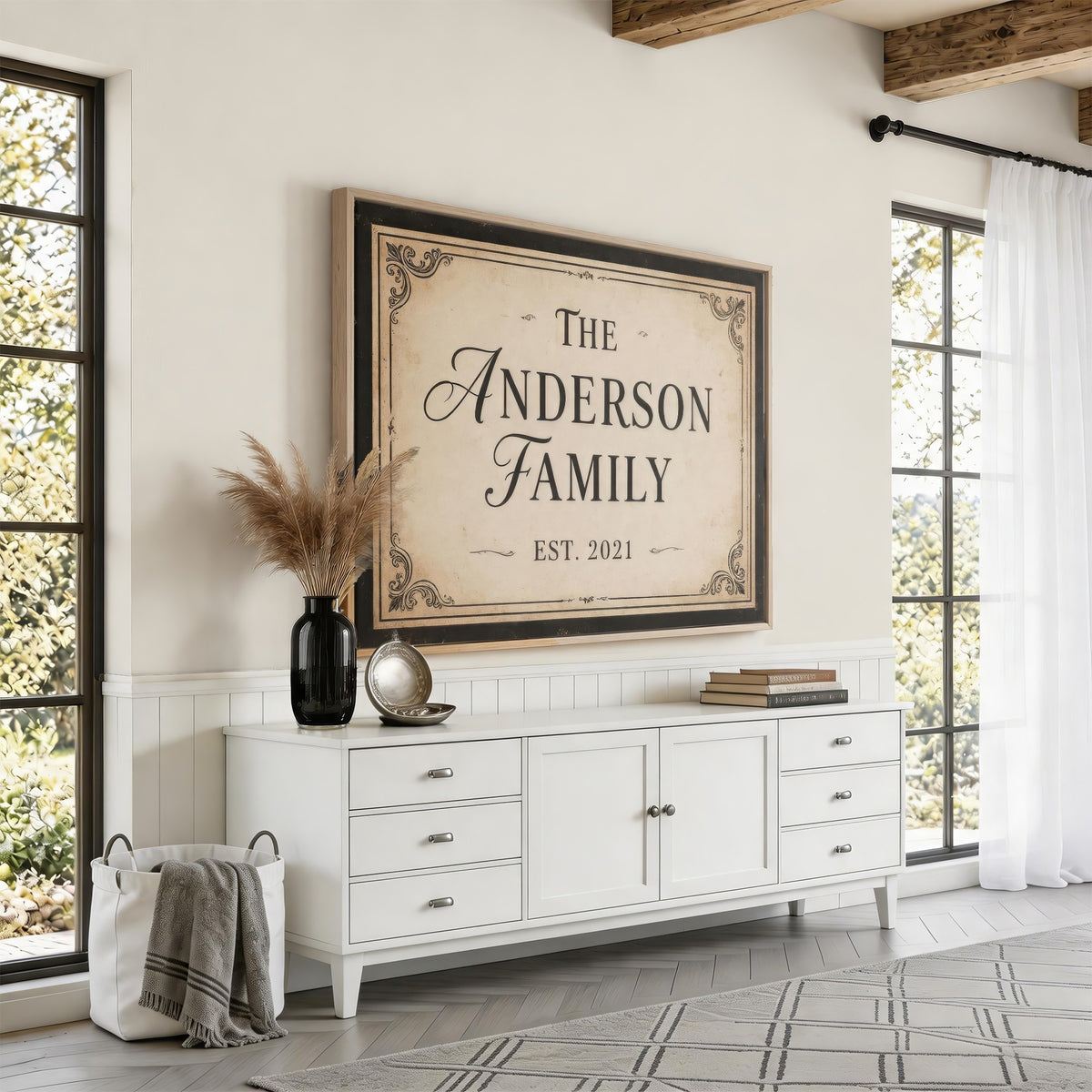 Personalized Family Established Sign Canvas Print, Vintage Charcoal