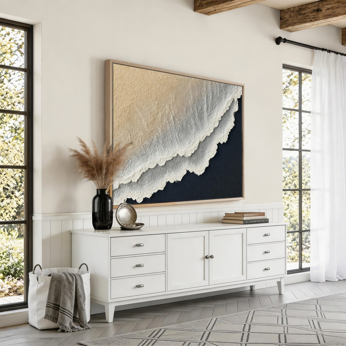 32969959-MGV-CV-24X16 - Abstract Ocean Wave Canvas Wall Art, Coastal Beach Wall Decor for Living Room