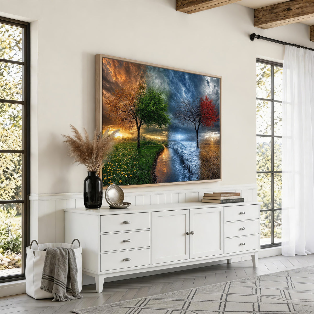 61895574-MGV-CV-24X16 - Four Seasons Tree Canvas Wall Art, Nature Landscape Canvas Print for Living Room