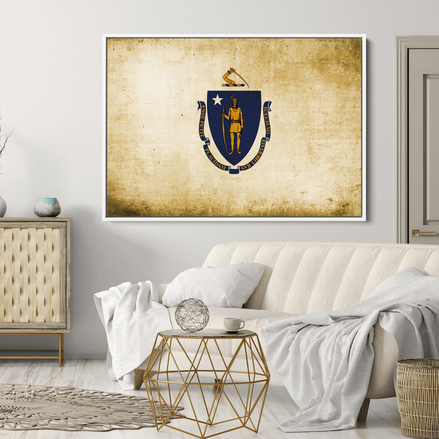 37316-MGV-CV-36X24-Massachusetts Flag Wall Art Canvas Print