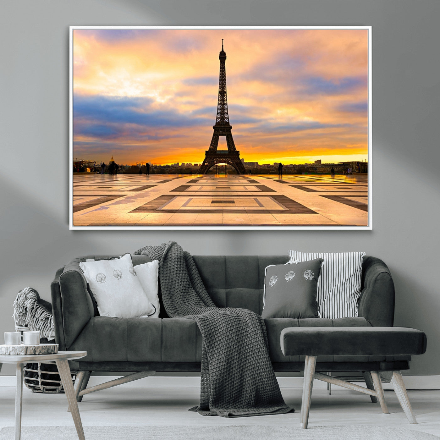 MGV-FC-36X24 - Paris Eiffel Tower Sunset Canvas Wall Art Print - Iconic Landmark Decor with Vibrant Colors
