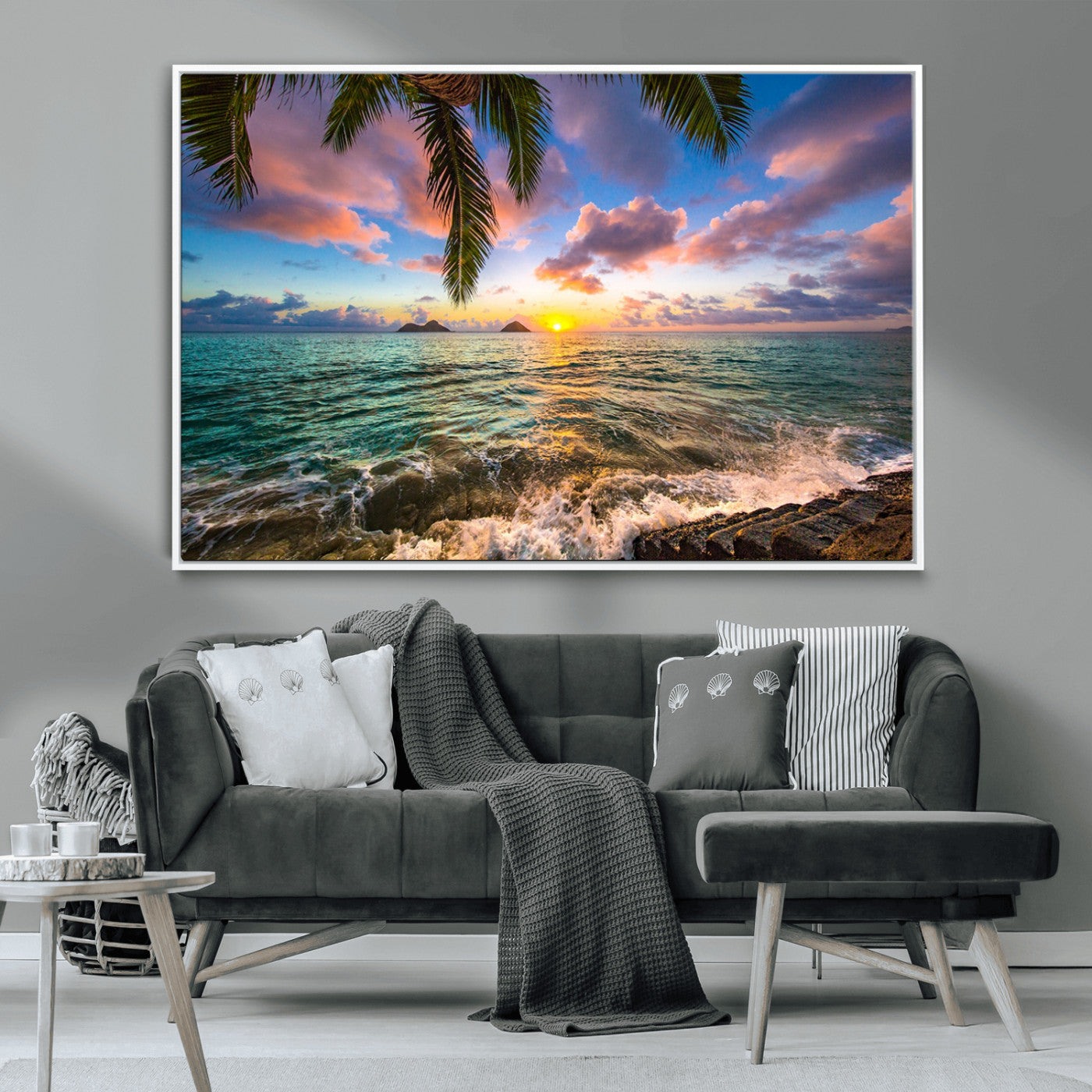 MGV-FC-36X24 - Framed Tropical Sunset Art Canvas Print