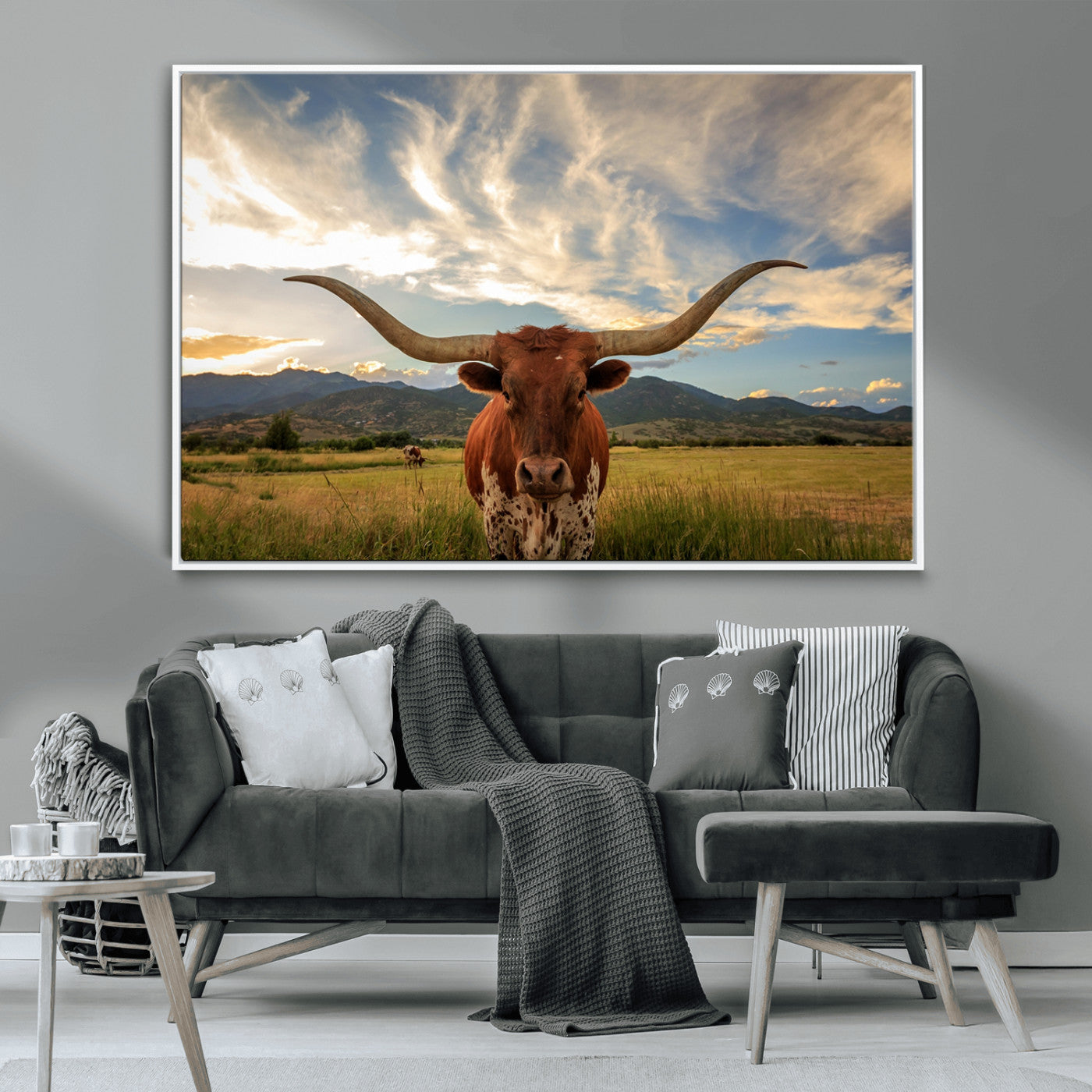 MGV-FC-36X24 - Texas Longhorn Canvas Wall Art – Majestic Triptych Animal Print – Rustic Western Decor for Living