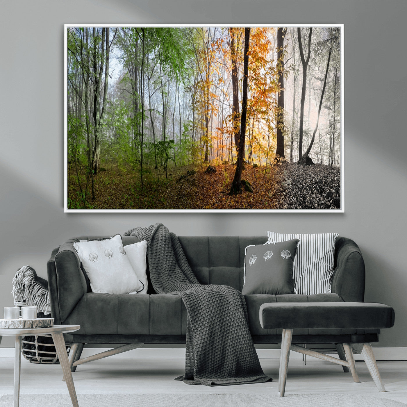 MGV-FC-36X24 - Four Seasons Wall Art Forest Canvas Print – Triptych Seasonal Nature Print – Landscape Decor for