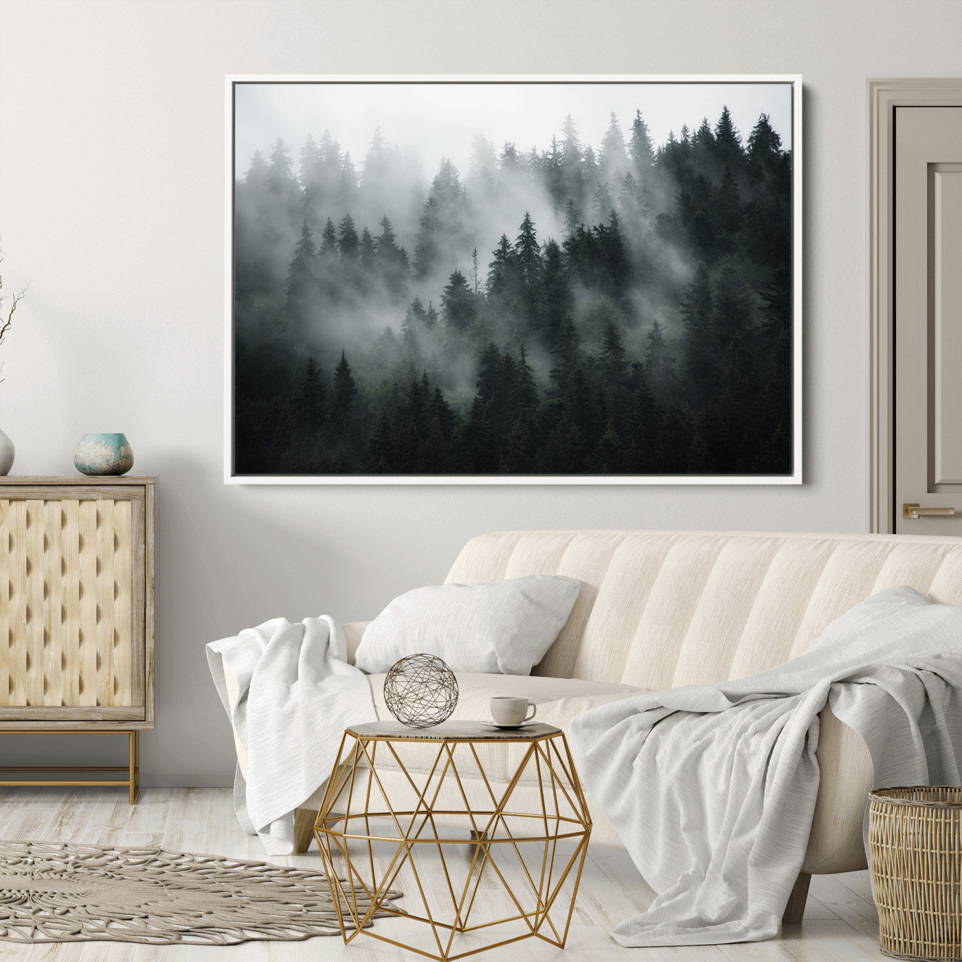52359-MGV-CV-36X24-Foggy Forest Wall Art Canvas Print | 3 Panel Large Misty Landscape for Dining Room, Office, or Living Room | Ready to Hang Nature Deco