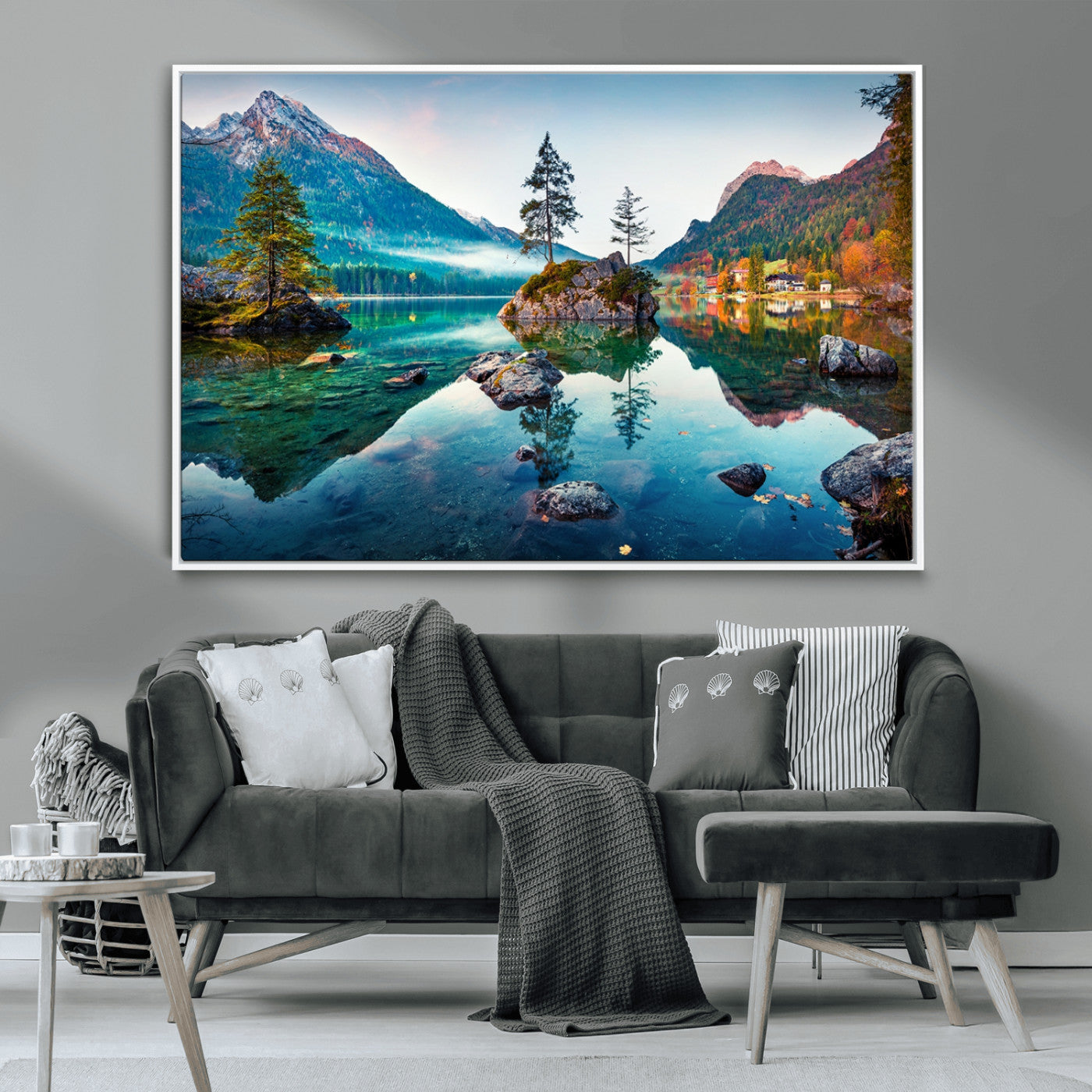 -Crystal Clear Lake Wall Art | Mountains Wall Art Canvas | 3 Panel Large Landscape Print for Dining