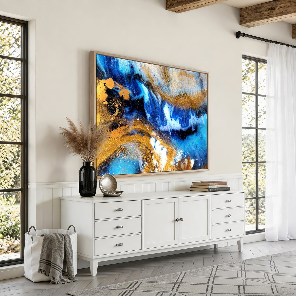 42100-_Poster-30x20 - Large Abstract Wall Art Print | Gold and Blue Abstract Canvas Wall Art