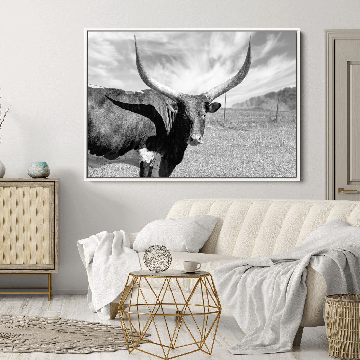 30017-MGV-CV-36X24-Cattle Wall Art Longhorn Cow Canvas Print