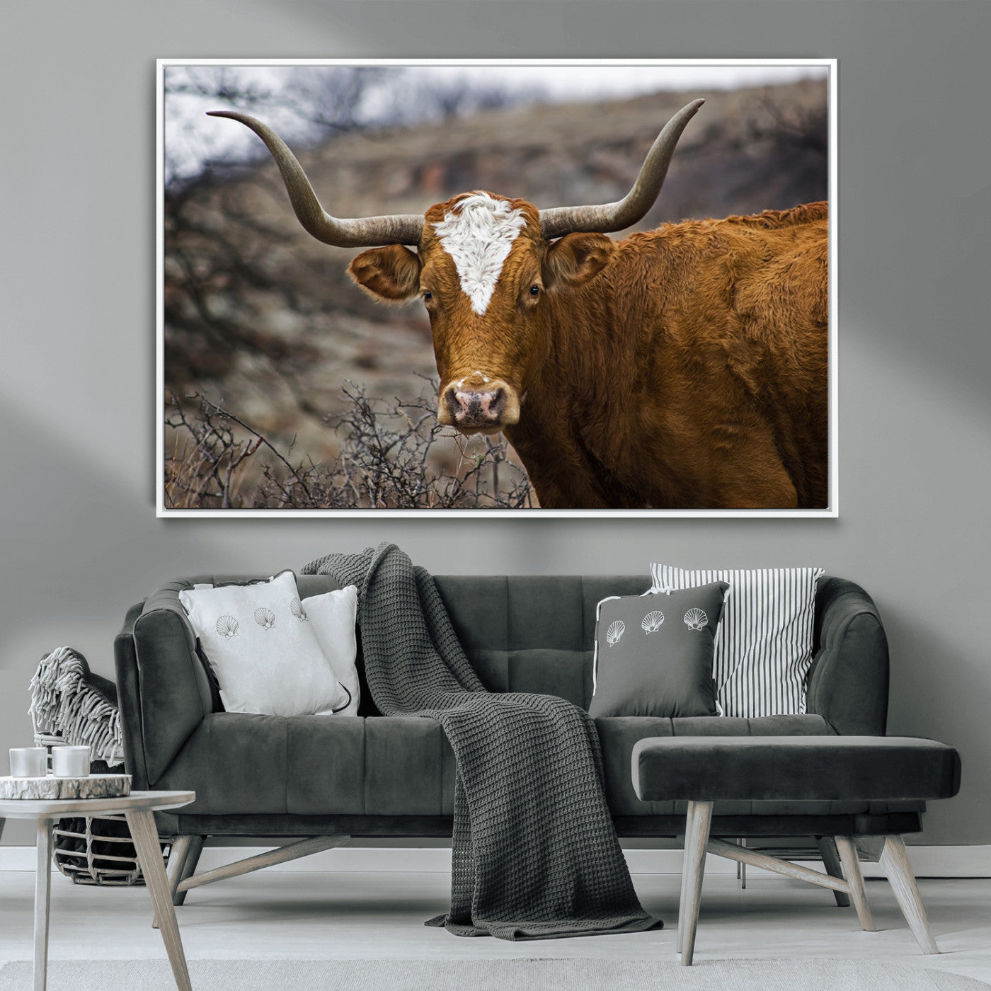 MGV-FC-36X24 - Texas Longhorn Canvas Wall Art - Longhorn Steer Canvas Wall Art Print- Rustic Western Animal Print,