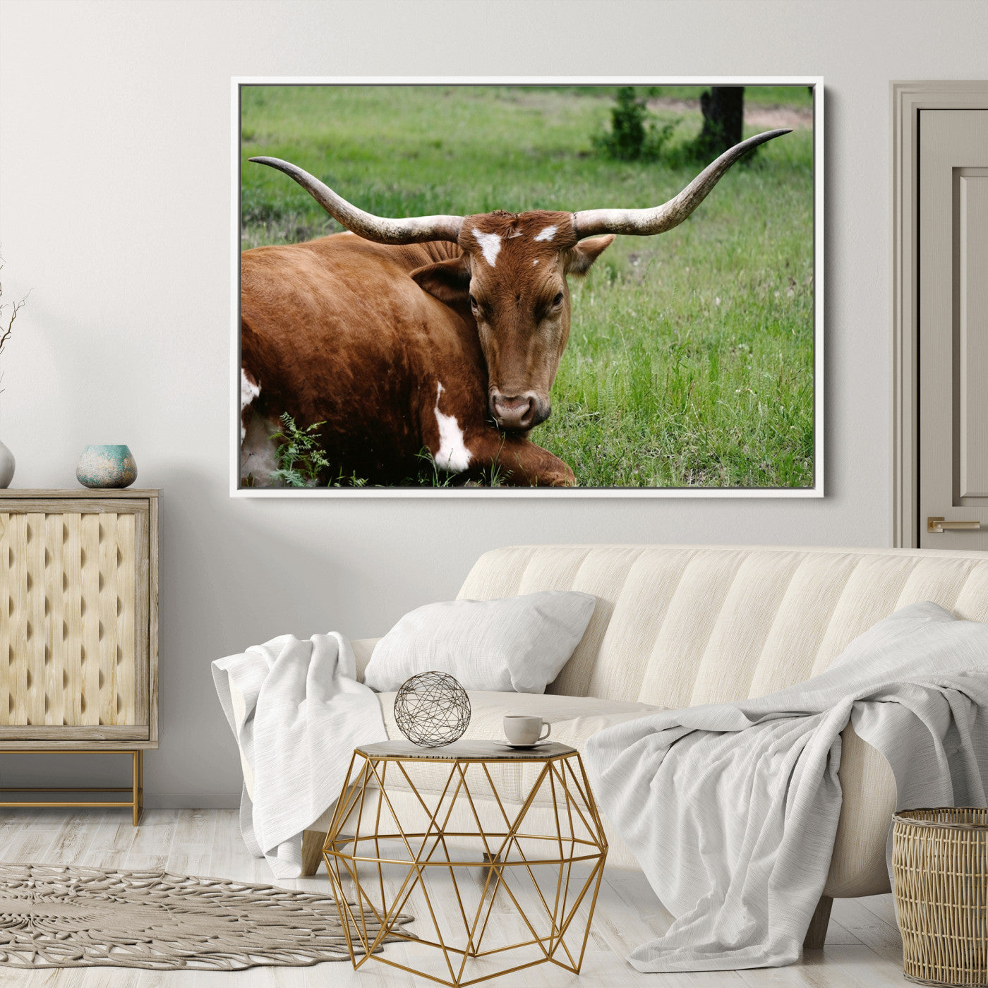 45997-MGV-CV-36X24-Longhorn Cow Animal Wall Art Canvas Print