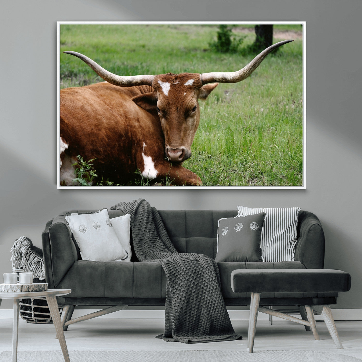 MGV-FC-36X24 - Longhorn Cow Animal Wall Art Canvas Print