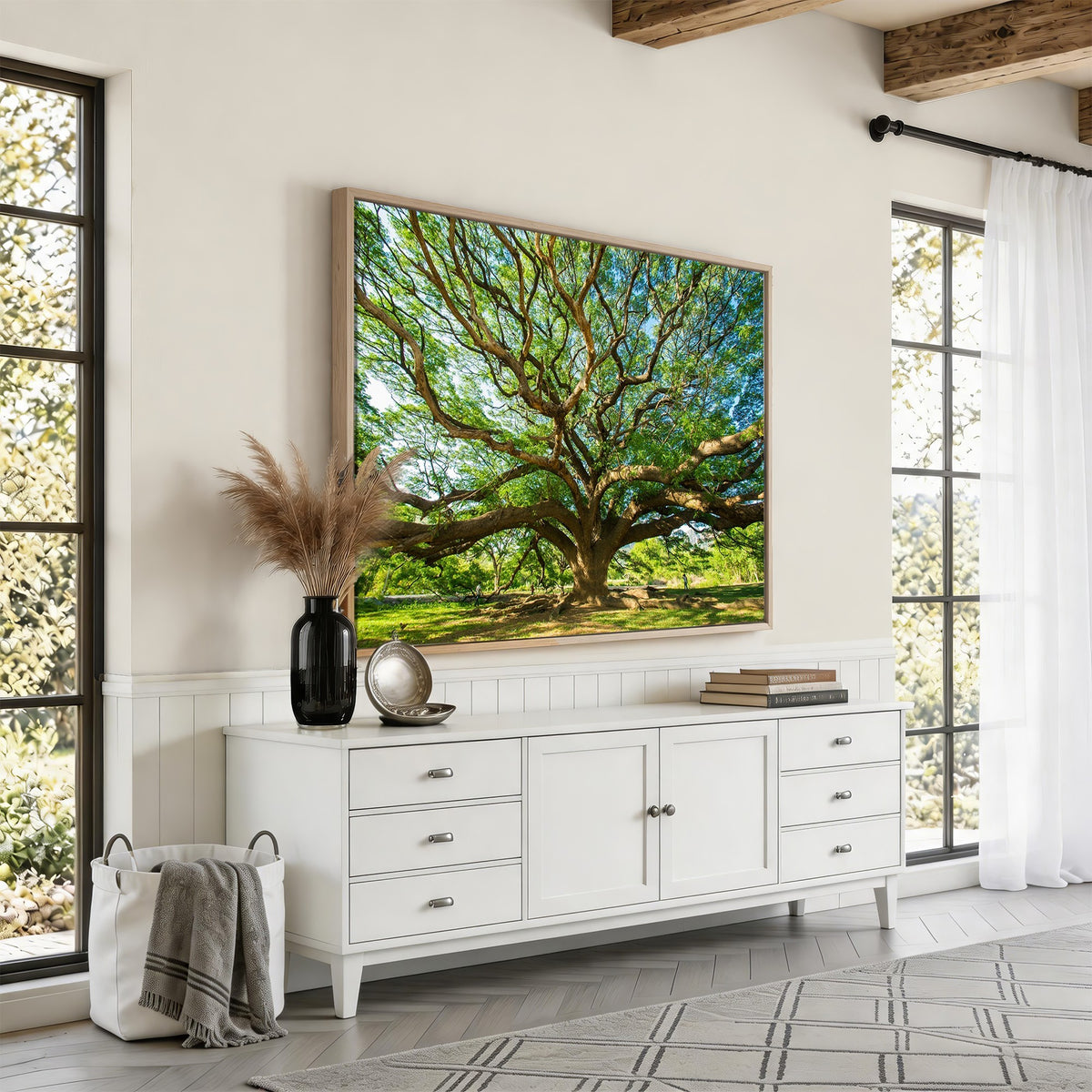 70569-MGV-CV-24X16 - Majestic Oak Tree Wall Art | Serene Nature Canvas Print with Spreading Branches
