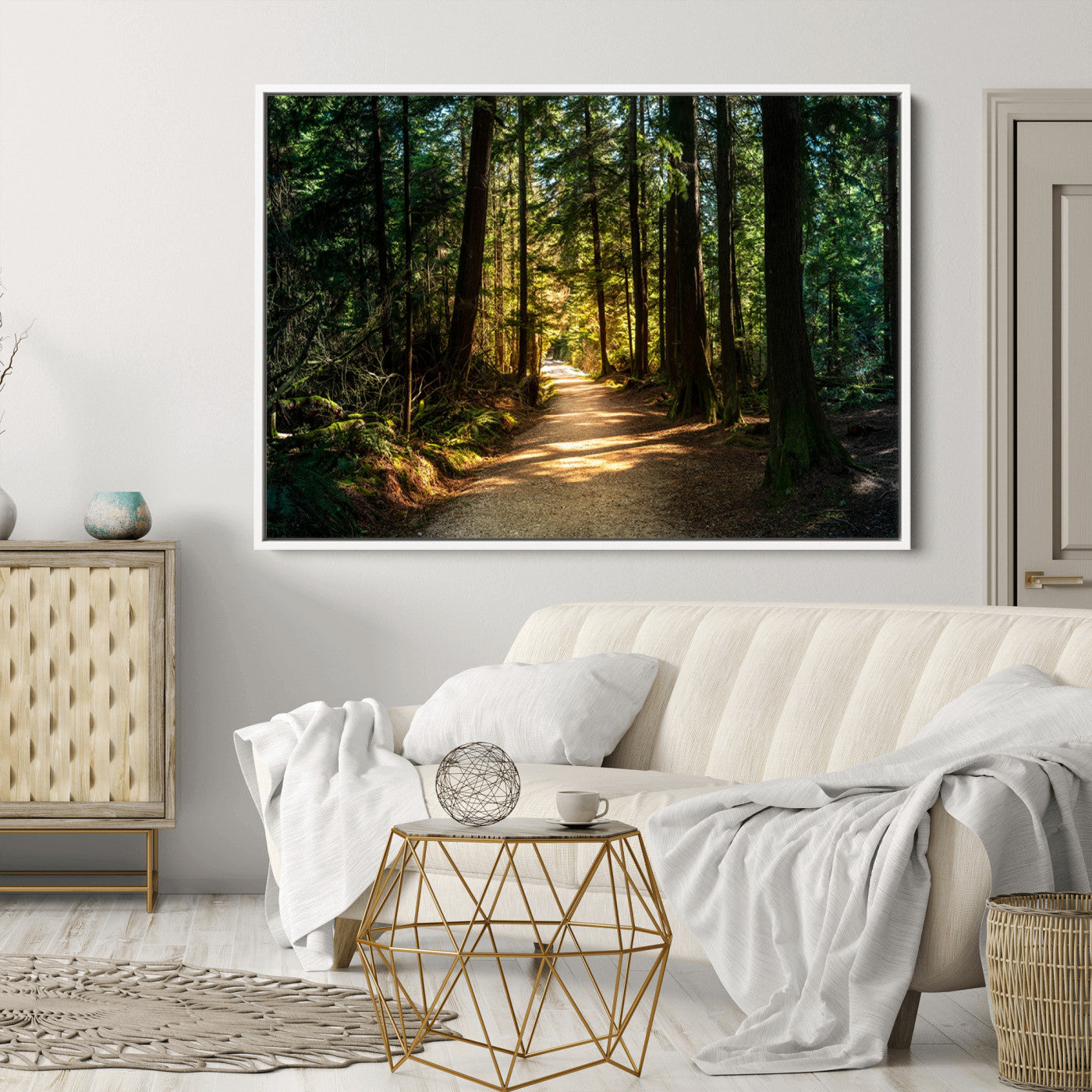 51762-MGV-CV-36X24-Sunlit Forest Pathway Canvas Print | 3 Panel Large Nature Wall Art for Living Room, Office, or Modern Space | Tranquil Scenic Forest, Ready