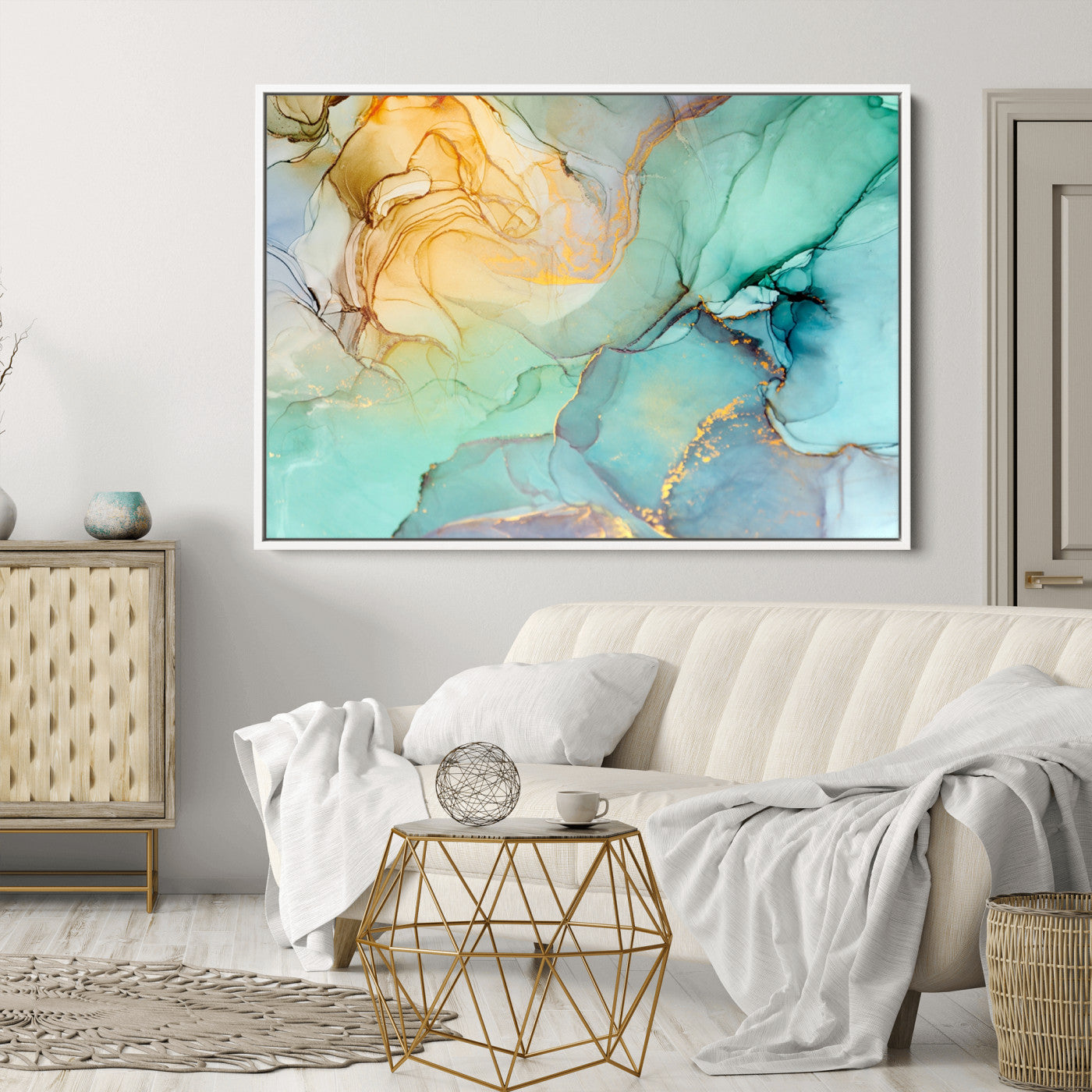 47242-MGV-CV-36X24-Green Marble Fluid Effect Wall Art Abstract Canvas Wall Art Print