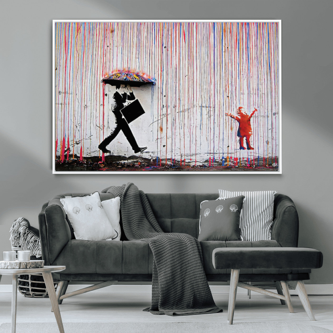 MGV-FC-36X24 - Banksy Wall Art Canvas Print, Framed Graffiti Art Picture Print, Banksy Urban Graffiti Perfect Modern Decor Artwork