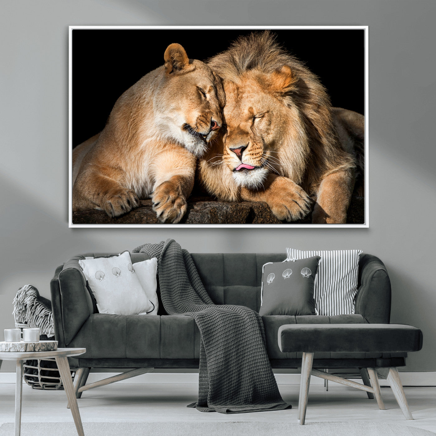 MGV-FC-36X24 - Lion and Lioness Wall Art Print Canvas | 3-Panel African Wildlife Canvas Print | Animal-Themed Art