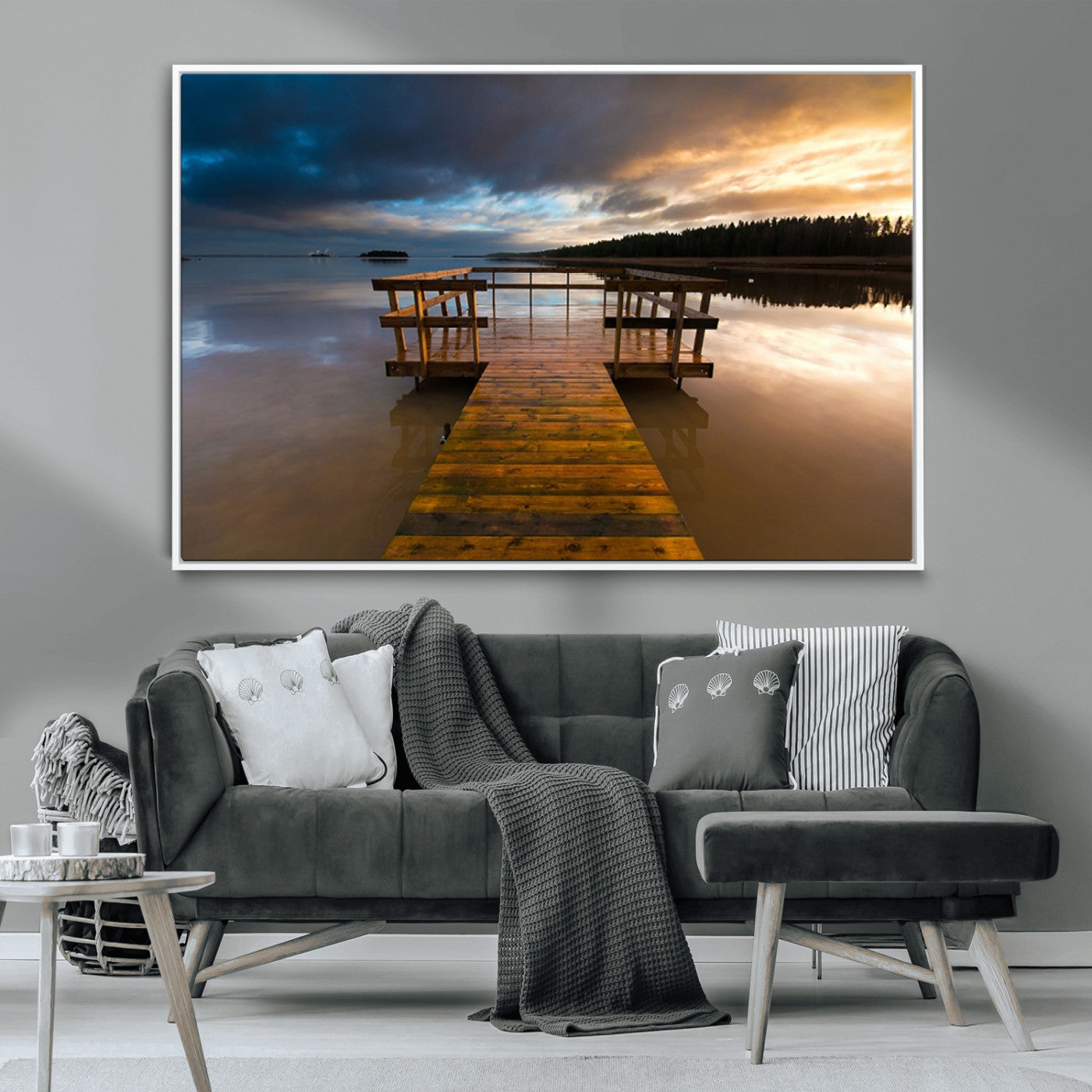 MGV-FC-36X24 - Serene Lake Pier at Sunset Canvas Print | Landscape Canvas Print | Ready to Hang and Framed Wall Art