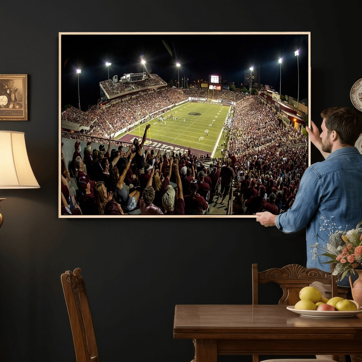 94126-MGV-CV-36X24 - Washington-Grizzly Stadium Canvas Wall Art | Exciting Game Night Atmosphere in Panoramic View