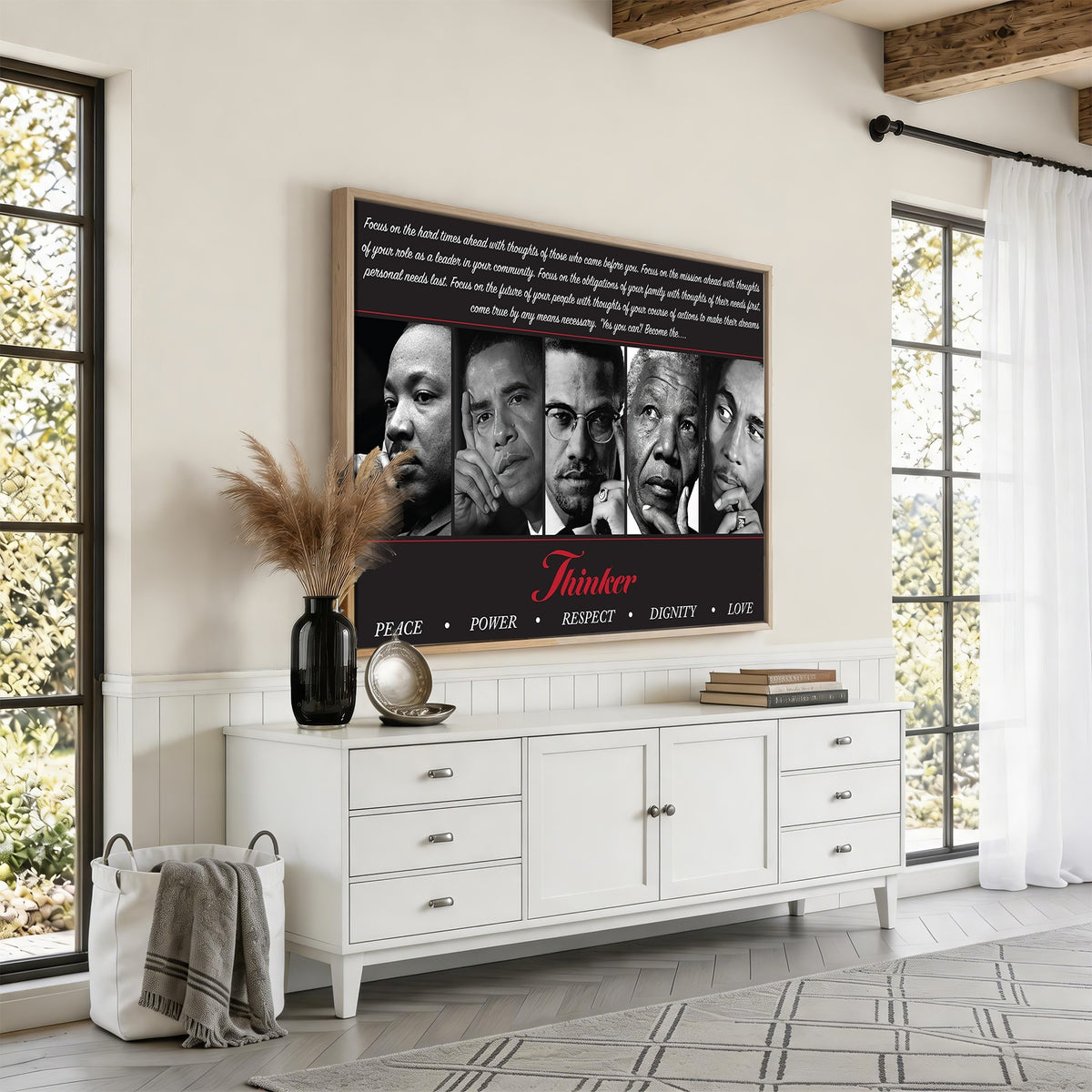 45112-MGV-CV-24X16 - Thinker Quintet Canvas Wall Art | Martin, Obama, Malcolm X, Mandela, Marley, Peace Power Respect Dignity Love