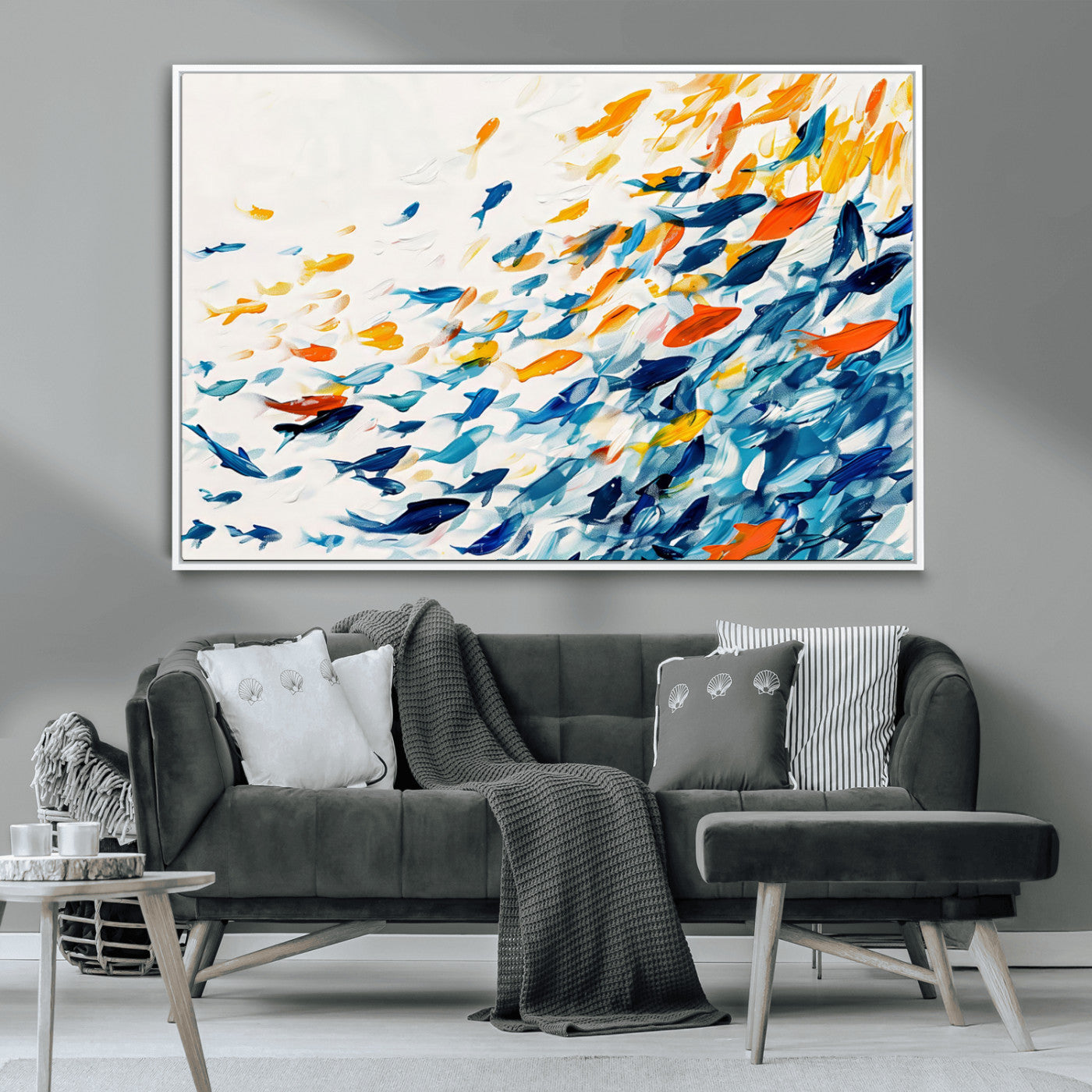 MGV-FC-36X24 - Abstract Fish Shoal Wall Art Canvas Print, Colorful Fish Herd Painting on Canvas Print, Ocean Animal
