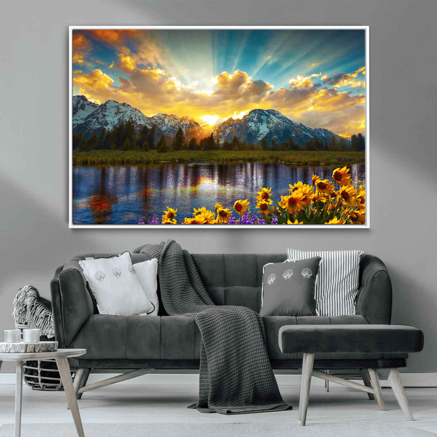 MGV-FC-36X24 - Grand Teton Park Amazing Mountain Landscape Sunset Wall Art Canvas Print