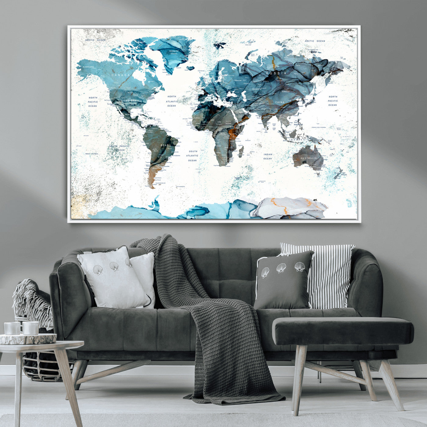 MGV-FC-36X24 - Push Pin World Map Canvas Print – Framed Wall Art for Couples to Track Their Travels – Anniversary