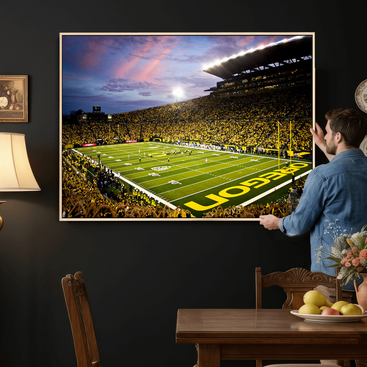 72017-MGV-CV-36X24 - University of Oregon Ducks Football Team Print, Eugene, Framed and Ready to Hang