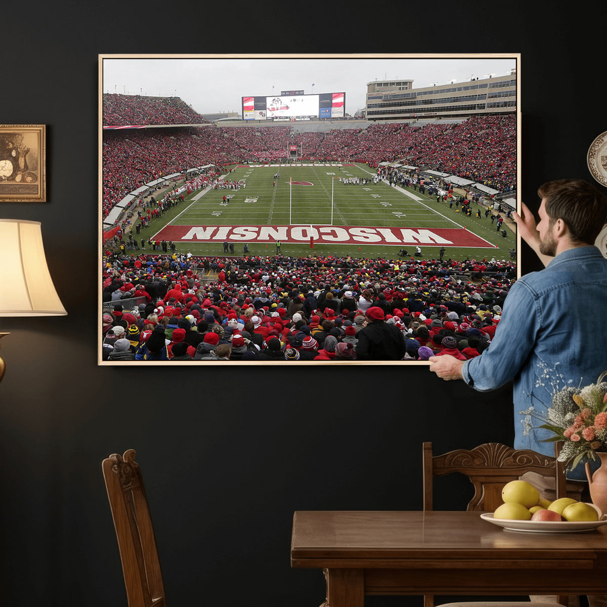 23461-MGV-CV-36X24 - Wisconsin Badgers Team Print Canvas, Madison Camp Randall Stadium Wall Art