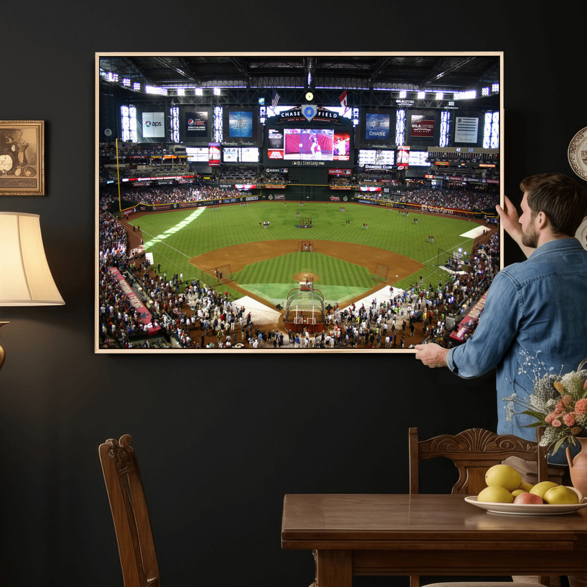91630-MGV-CV-36X24 - Arizona Diamondbacks Baseball Team Print, Phoenix Chase Field Baseball Stadium Wall Art