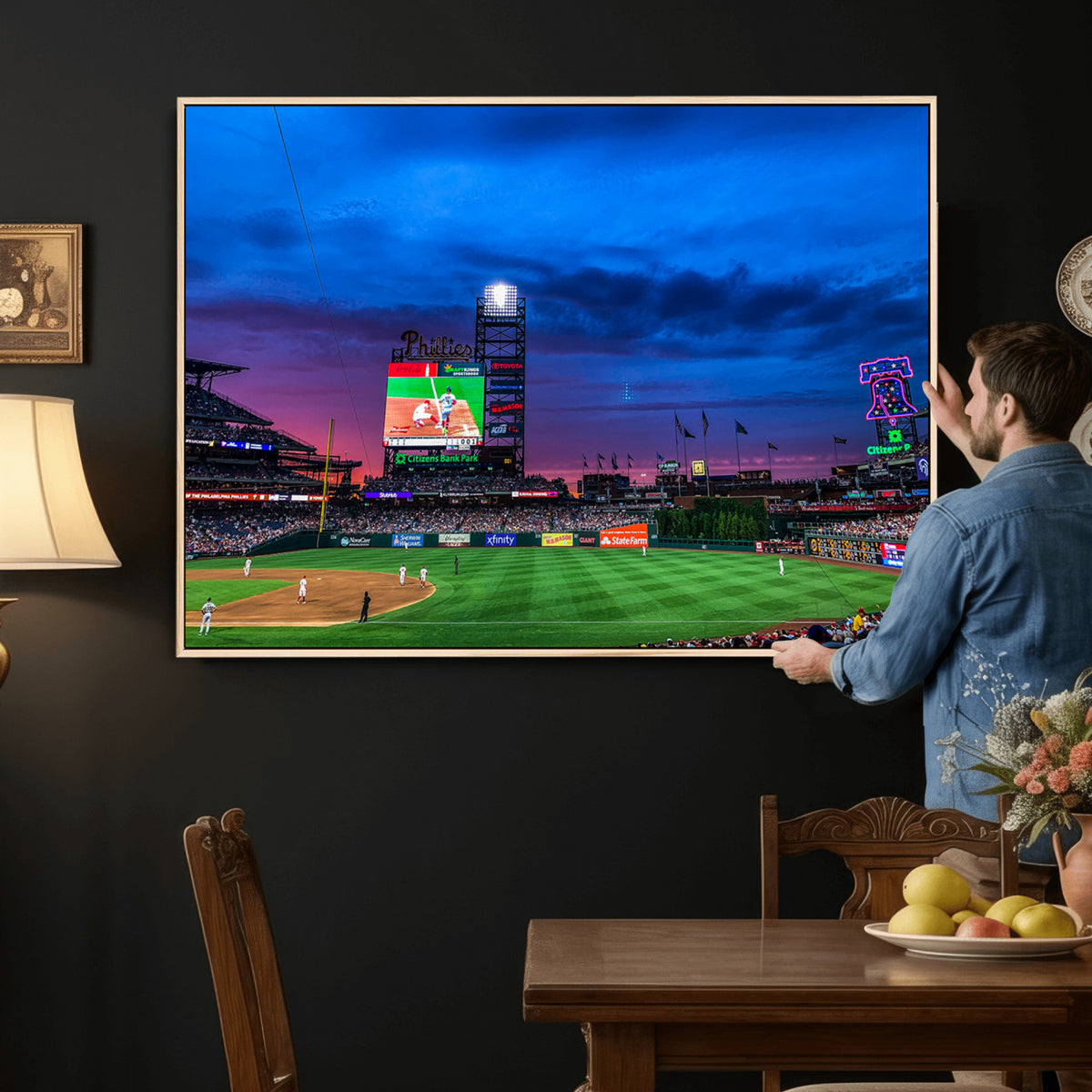20427-MGV-CV-36X24 - Philadelphia Phillies Baseball Team Print, Citizens Bank Park, Extra Large Game Room Wall Decor