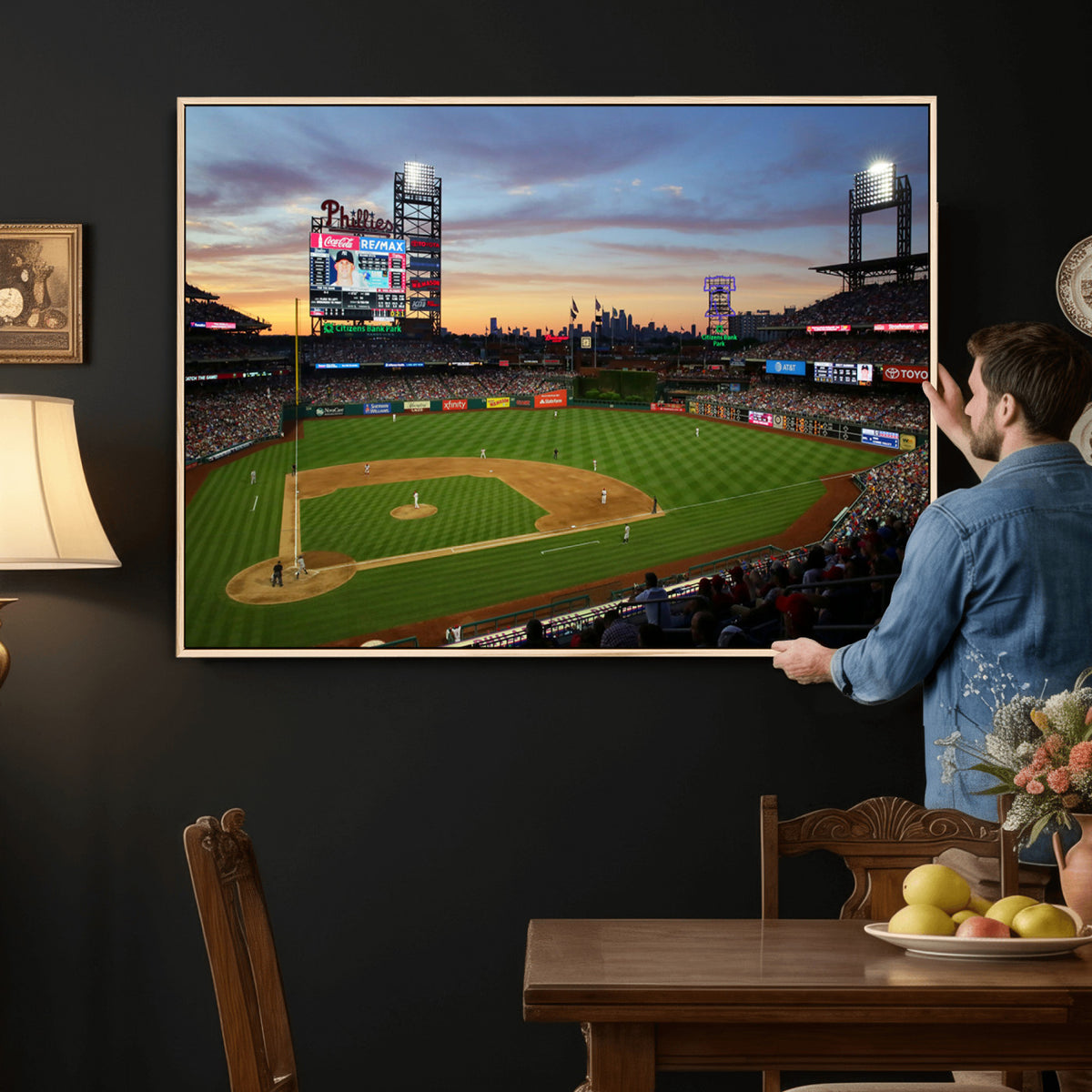 13778-MGV-CV-36X24 - Citizens Bank Park Philadelphia Phillies Wall Art Canvas | 3-Panel Canvas Print of Phillies Stadium