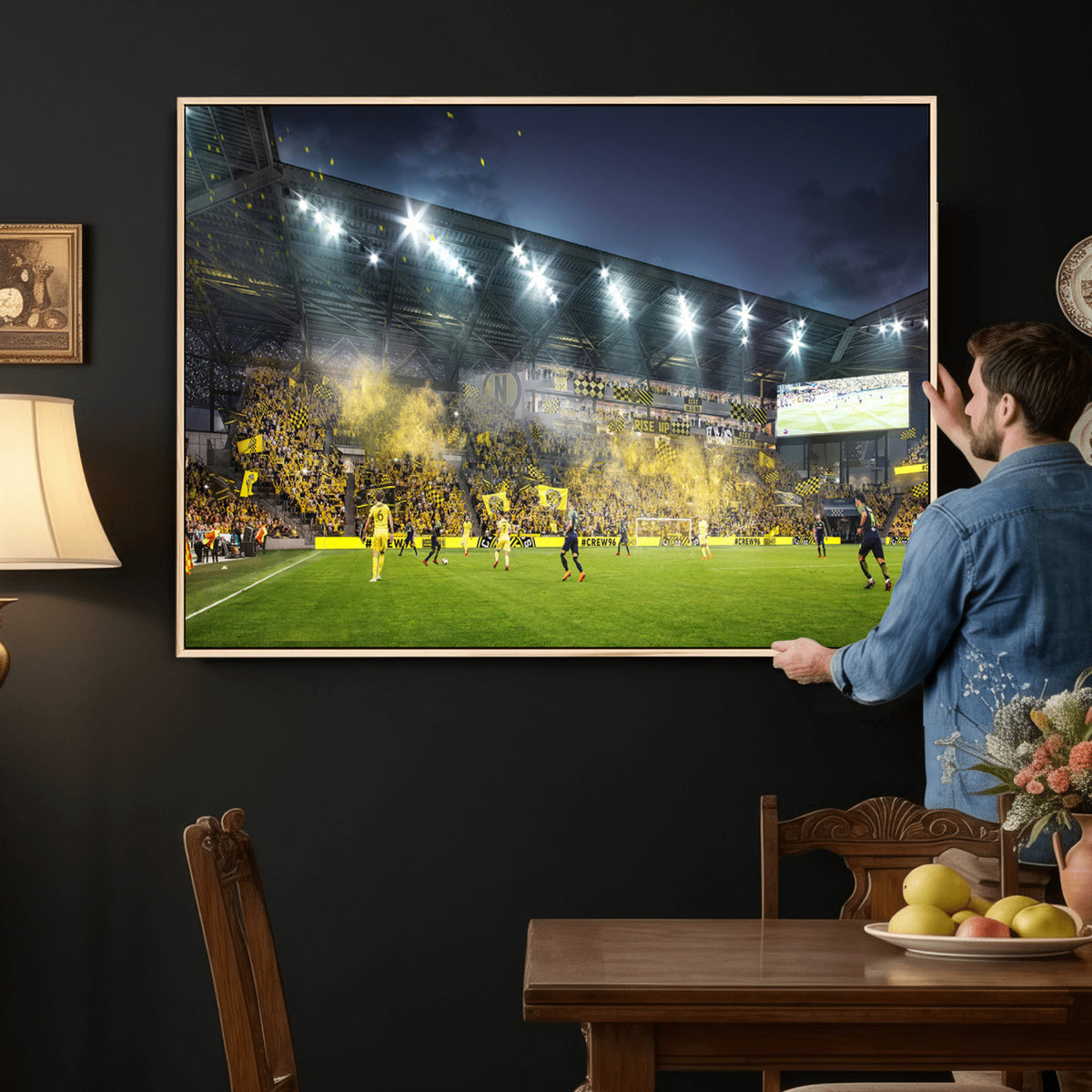 65820-MGV-CV-36X24 - Columbus Crew Stadium Match Triple Canvas Wall Art - Dynamic MLS Game Scene Canvas Wall Art