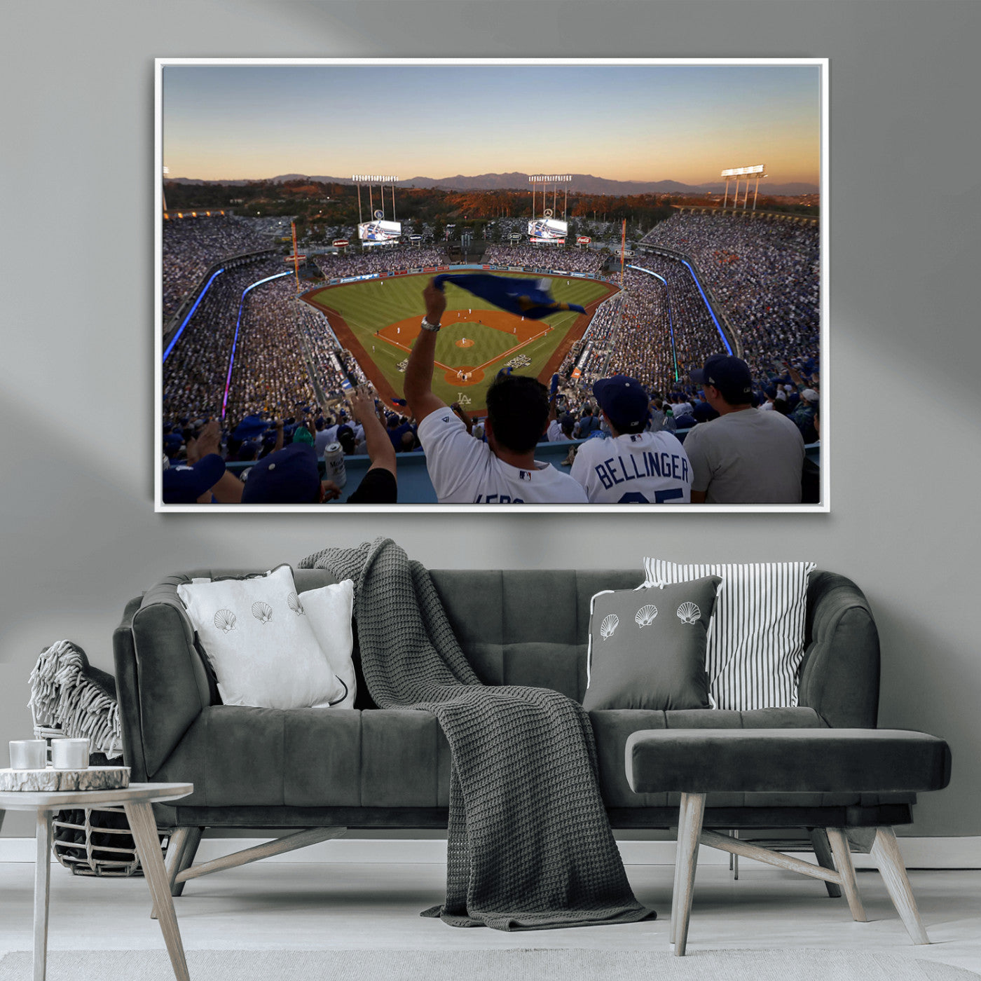 MGV-FC-36X24 - Dodger Stadium Sunset Game Triple Canvas Wall Art - Los Angeles Dodgers MLB Match