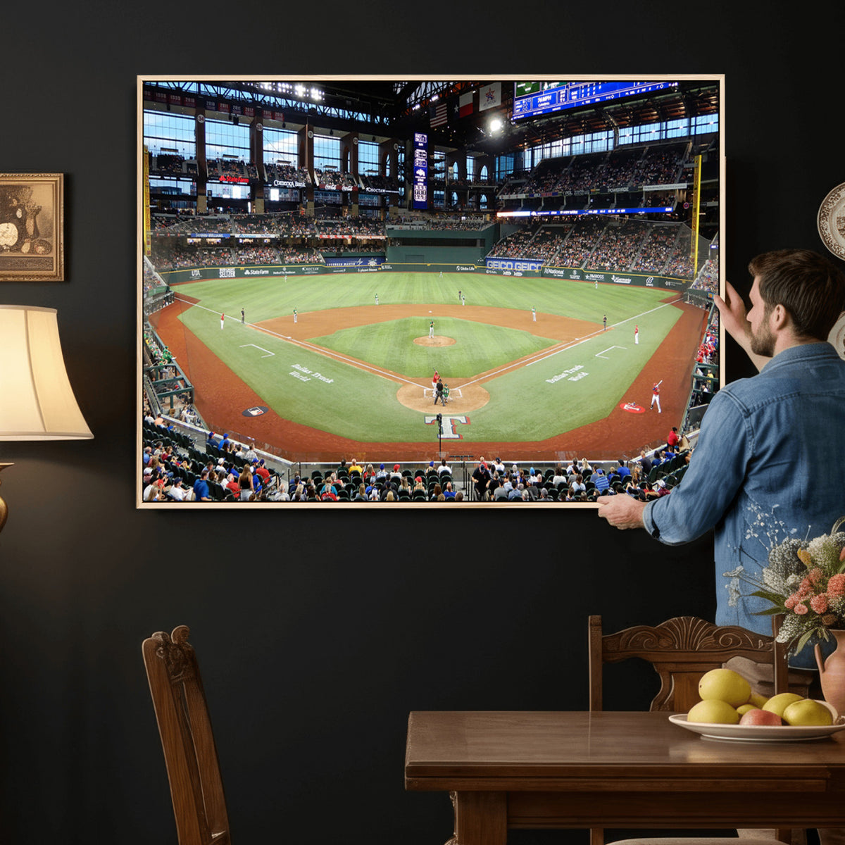 78468-MGV-CV-36X24 - Texas Rangers Baseball Team Print, Arlington Globe Life Field Stadium Wall Art